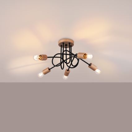Nadgradni luster EMBER 5xE27/15W/230V crna/bež/bukva