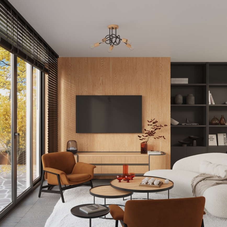 Nadgradni luster EMBER 5xE27/15W/230V crna/bež/bukva