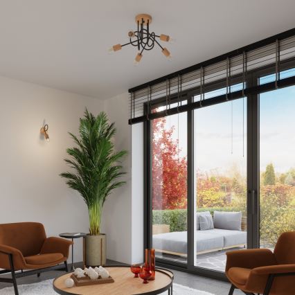 Nadgradni luster EMBER 5xE27/15W/230V crna/bež/bukva