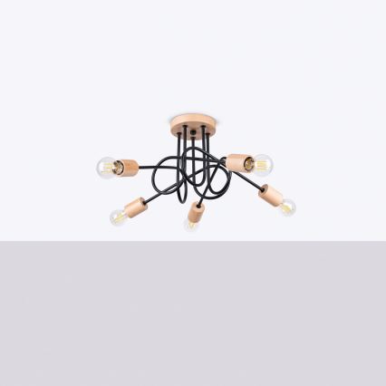 Nadgradni luster EMBER 5xE27/15W/230V crna/bež/bukva
