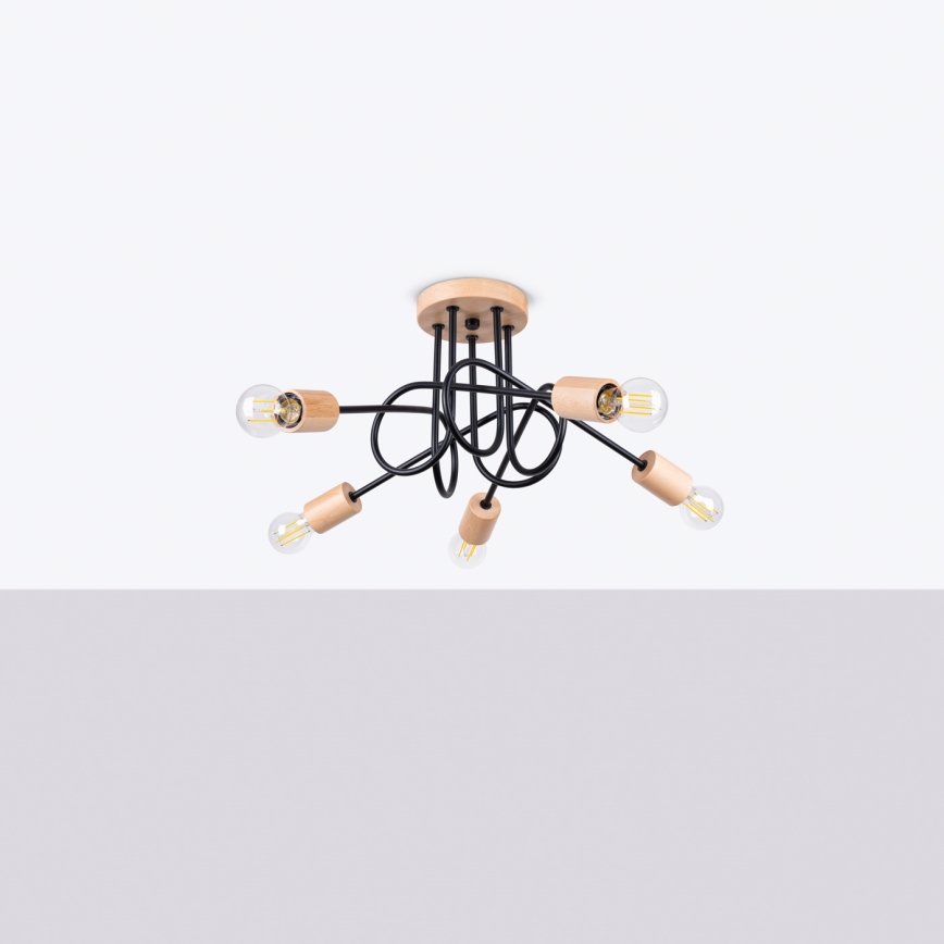 Nadgradni luster EMBER 5xE27/15W/230V crna/bež/bukva