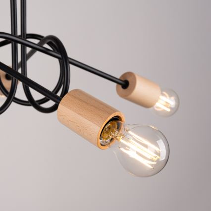 Nadgradni luster EMBER 5xE27/15W/230V crna/bež/bukva