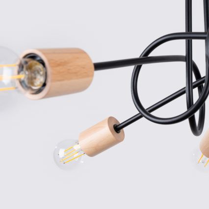 Nadgradni luster EMBER 5xE27/15W/230V crna/bež/bukva