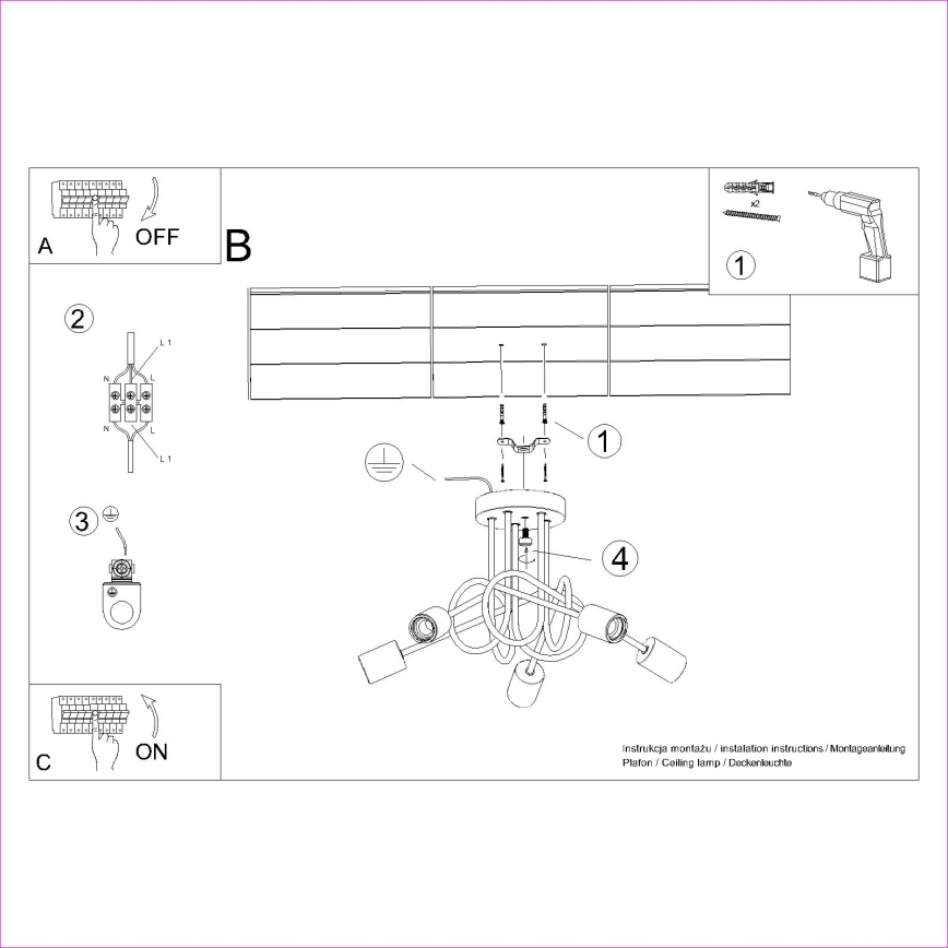 Nadgradni luster EMBER 5xE27/15W/230V crna/bež/bukva