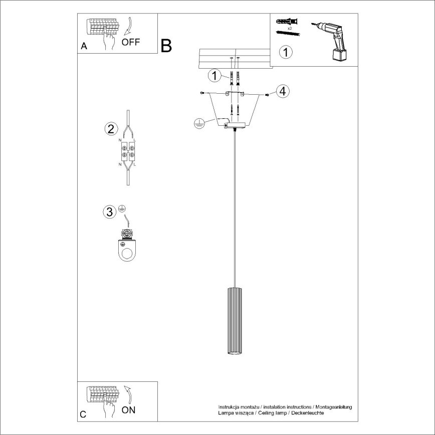 Luster na sajli KARBON 1xGU10/10W/230V crna