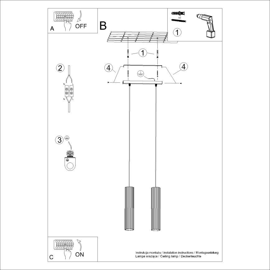 Luster na sajli KARBON 2xGU10/10W/230V crna