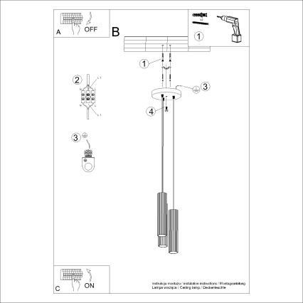 Luster na sajli KARBON 3xGU10/10W/230V crna