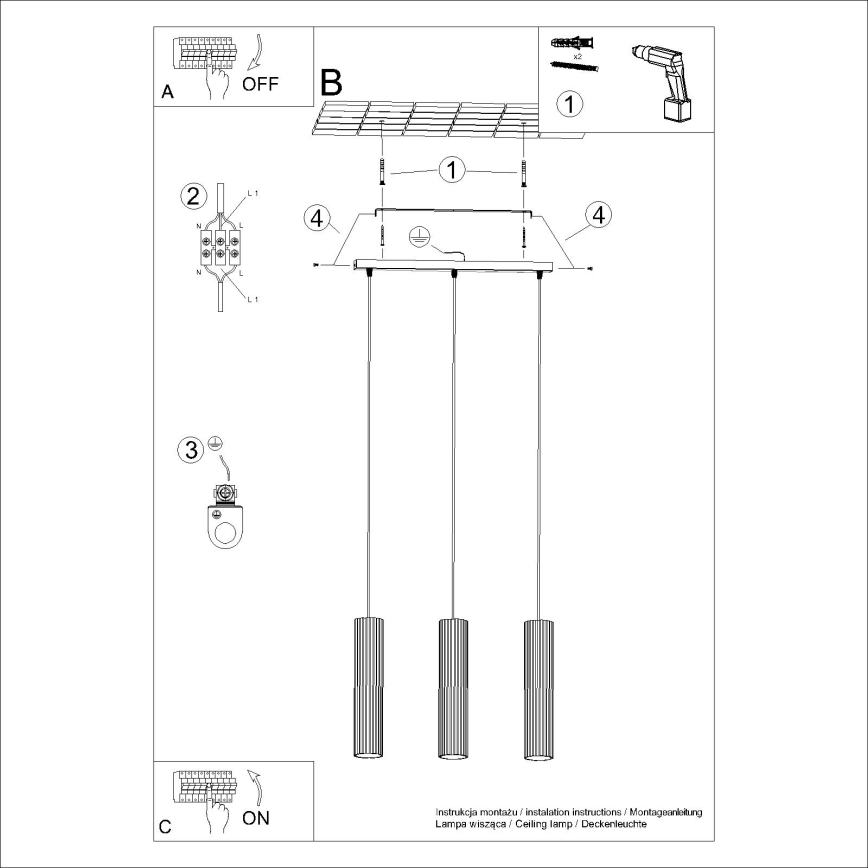 Luster na sajli KARBON 3xGU10/10W/230V crvena