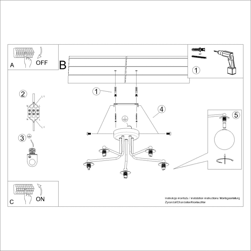 Viseći luster ASTRAL 5xG9/8W/230V crna