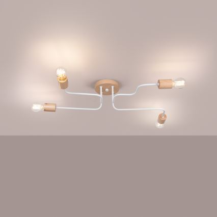 Nadgradni luster TIMBO 4xE27/15W/230V bijela/bež/bukva