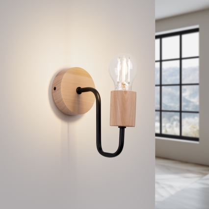 Zidna lampa TIMBO 1xE27/15W/230V crna/bež/bukva