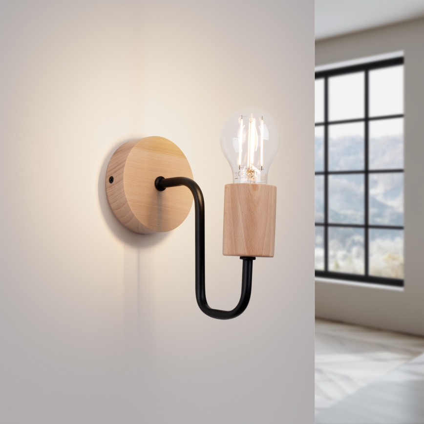 Zidna lampa TIMBO 1xE27/15W/230V crna/bež/bukva
