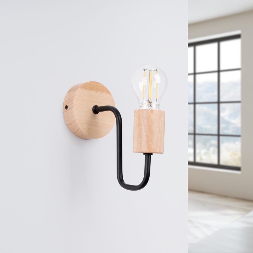 Zidna lampa TIMBO 1xE27/15W/230V crna/bež/bukva