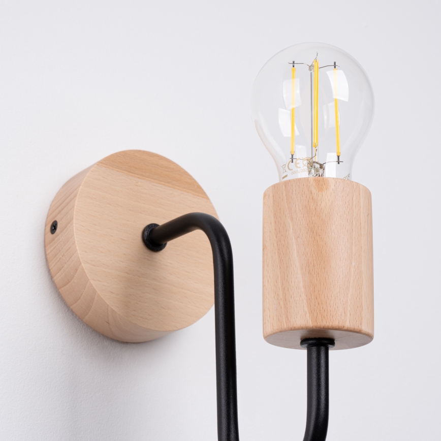 Zidna lampa TIMBO 1xE27/15W/230V crna/bež/bukva