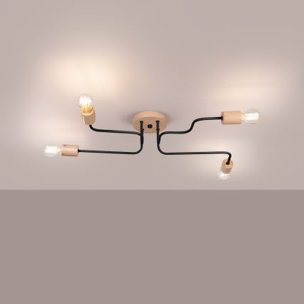 Nadgradni luster TIMBO 4xE27/15W/230V crna/bež/bukva