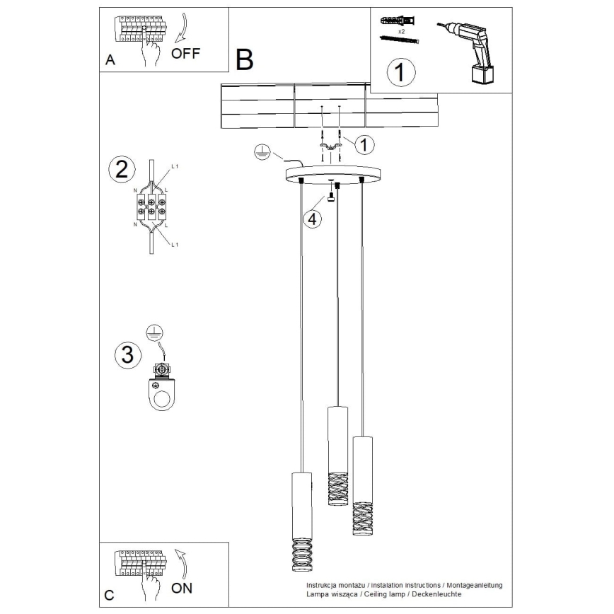 Luster na sajli LAMI 3xGU10/10W/230V bijela
