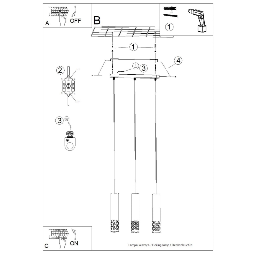 Luster na sajli LIRO 3xGU10/10W/230V bijela