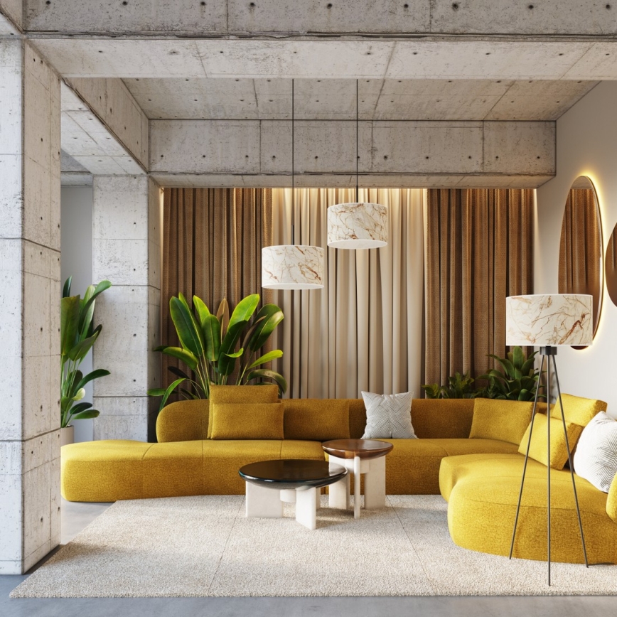 Luster na lanku NEVIA 1xE27/15W/230V pr. 40 cm bež/mramorni dekor