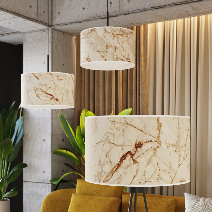 Luster na lanku NEVIA 1xE27/15W/230V pr. 40 cm bež/mramorni dekor