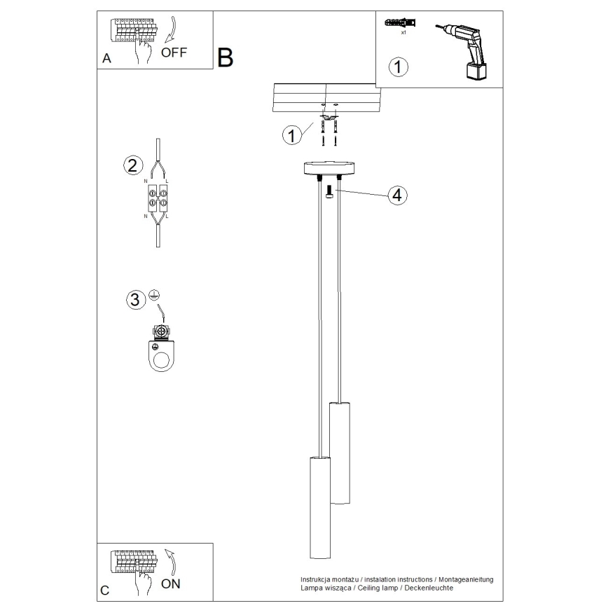 Luster na kabelu LAGOS 2xGU10/10W/230V crni