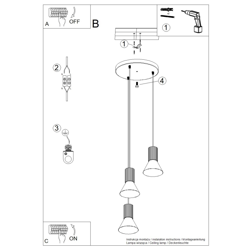 Luster na sajli ESTRIA 3xE14/10W/230V Ø 30 cm krem