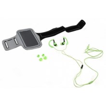Sportske slušalice s mikrofonom i nosačem za ruku zelena