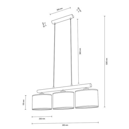 Luster na sajli MERCEDES 3xE27/40W/230V bijela/hrast – FSC certificirano