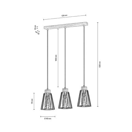 Spot-Light - Luster na sajli ORAZIO 3xE27/60W/230V hrast – FSC certificirano