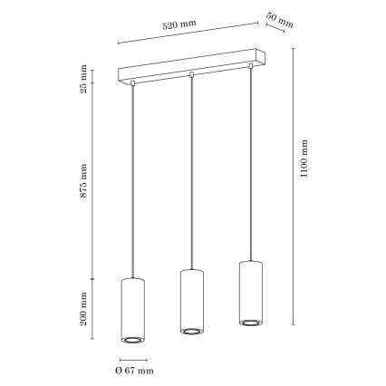 LED Luster na sajli PIPE 3xGU10/5W/230V mat hrast