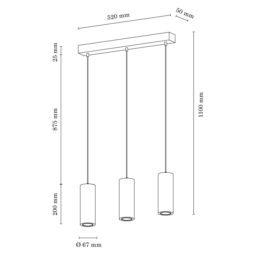LED Luster na sajli PIPE 3xGU10/5W/230V mat hrast