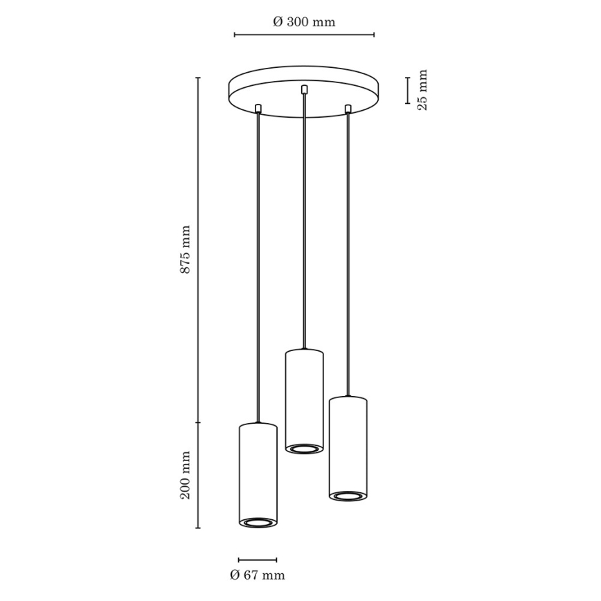 LED Luster na sajli PIPE 3xGU10/5W/230V mat hrast