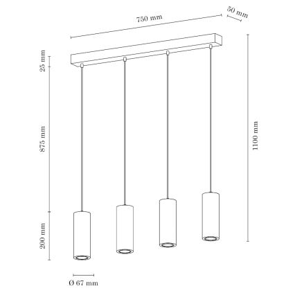 LED Luster na sajli PIPE 4xGU10/5W/230V mat hrast – FSC certificirano