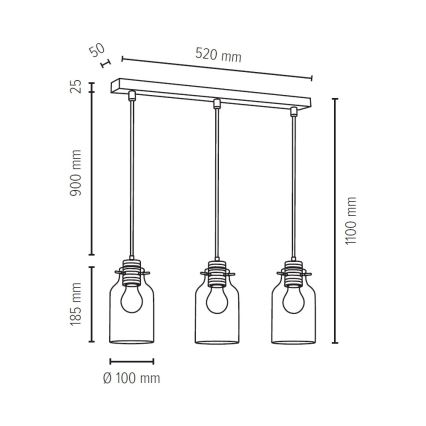 Luster na sajli ALESSANDRO 3xE27/60W/230V hrast