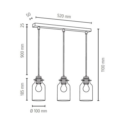 Luster na sajli ALESSANDRO 3xE27/60W/230V – FSC certificirano