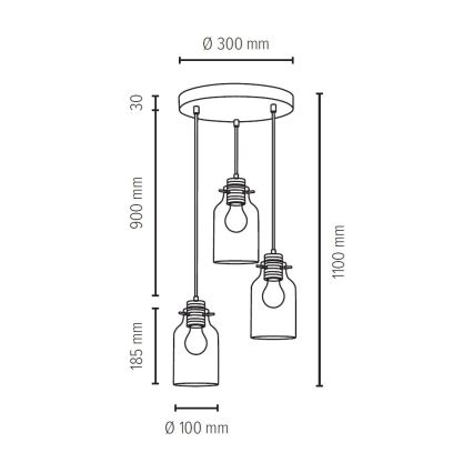 Luster na sajli ALESSANDRO 3xE27/60W/230V – FSC certificirano