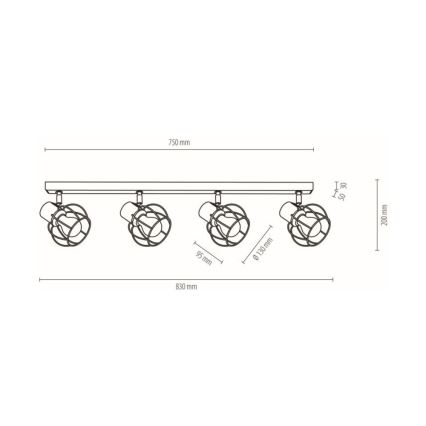 Stropna reflektorska svjetiljka PHIPHI 4xE27/60W/230V hrast – FSC certificirano