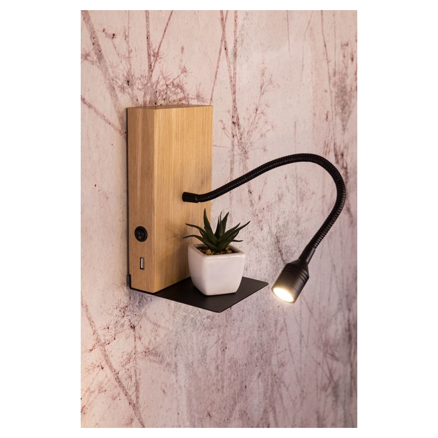 LED Zidna svjetiljka LECTOR LED/2,5W/230V USB hrast