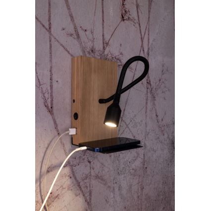 LED Zidna svjetiljka LECTOR LED/2,5W/230V USB hrast