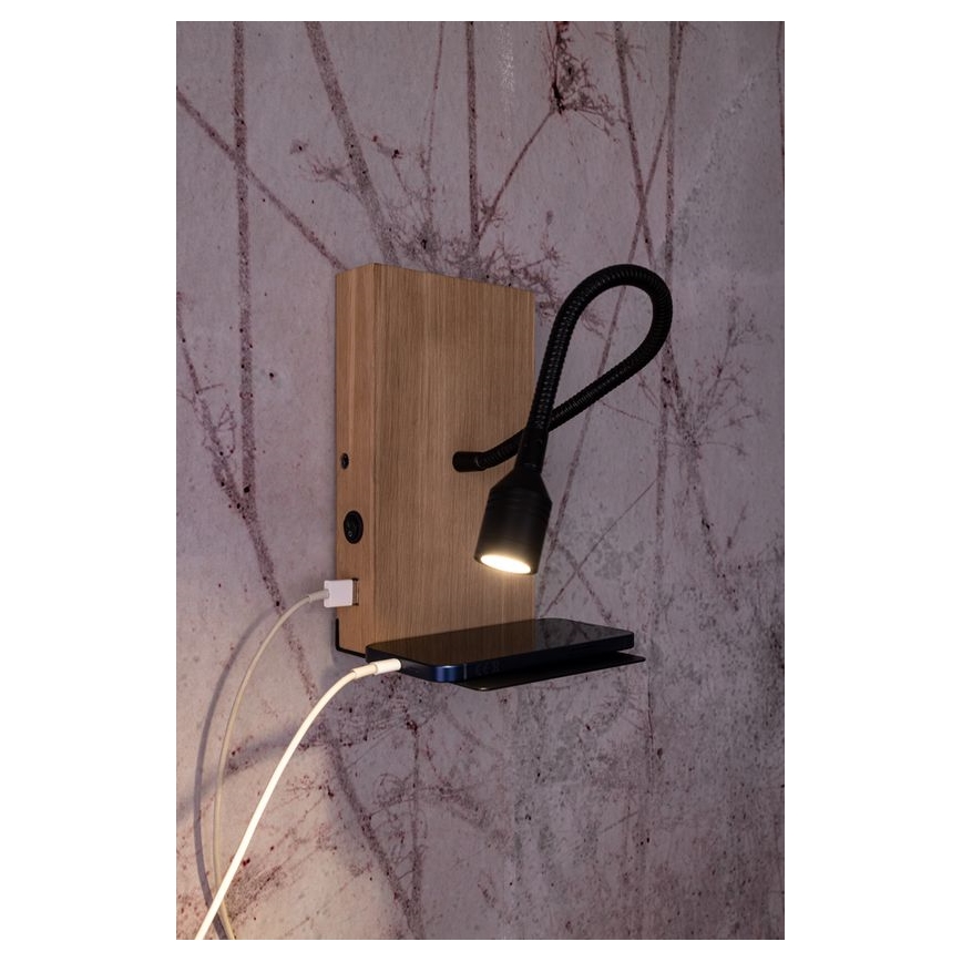 LED Zidna svjetiljka LECTOR LED/2,5W/230V USB hrast