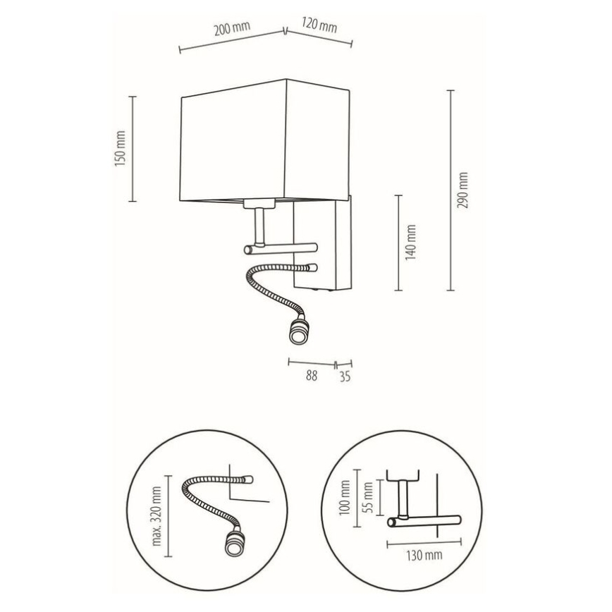 LED Fleksibilna svjetiljka BOHO 1xE27/25W + LED/1W/230V hrast