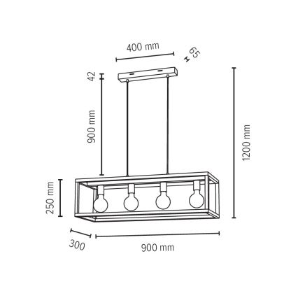 Luster na sajli KAGO 4xE27/60W/230V mat hrast – FSC certificirano