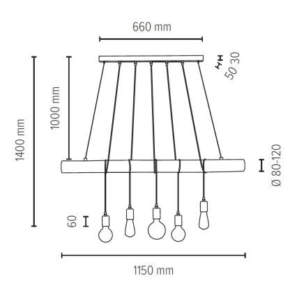 Luster na sajli TRABO 5xE27/60W/230V bor