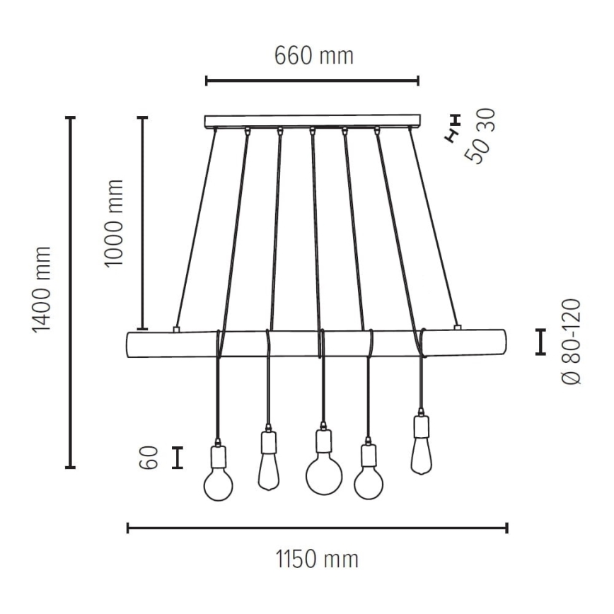 Luster na sajli TRABO 5xE27/60W/230V bor