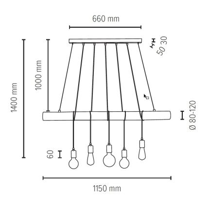 Luster na sajli TRABO 5xE27/60W/230V bor