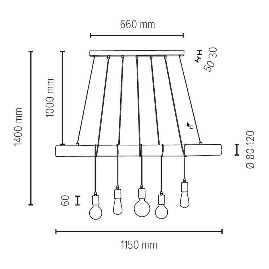 Luster na sajli TRABO 5xE27/60W/230V bor