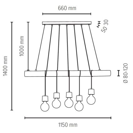 Luster na sajli TRABO 5xE27/60W/230V bor