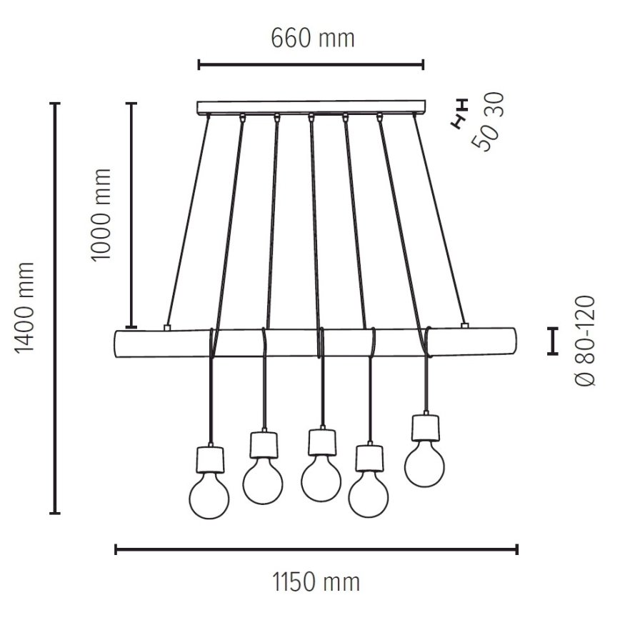 Luster na sajli TRABO 5xE27/60W/230V bor