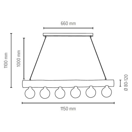 Luster na sajli TRABO 6xE27/60W/230V – FSC certificirano