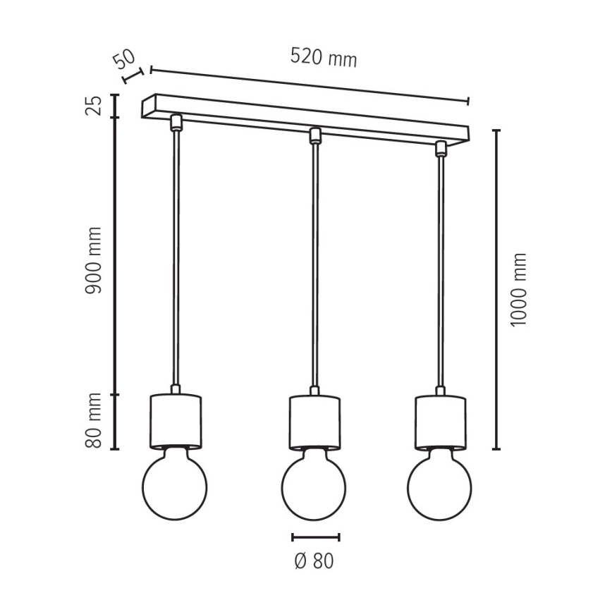 Luster na sajli TRONGO ROUND 3xE27/60W/230V hrast