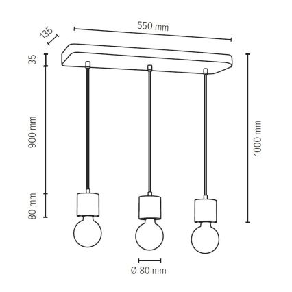 Luster na sajli STRONG 3xE27/60W/230V – FSC certificirano